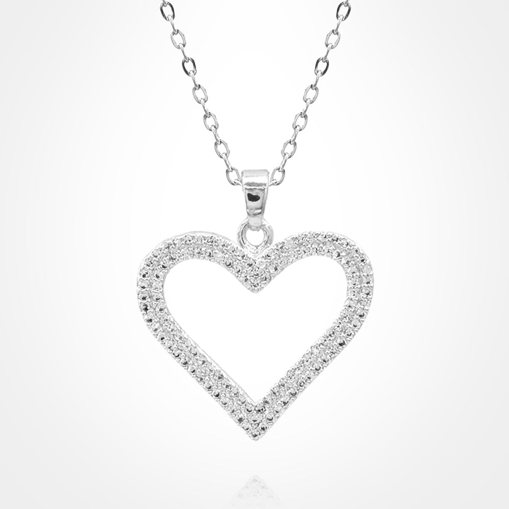 Madeline Love Clear, Silver Stainless Steel CZ Stone Paved Open Heart Pendant Necklace - Jewelry