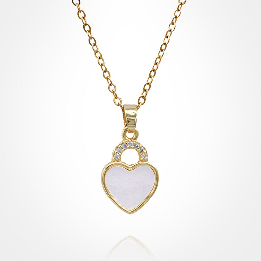 Madeline Love Gold, Mother of Pearl Stainless Steel CZ Stone Accent Mother of Pearl Heart Pendant Necklace - Jewelry