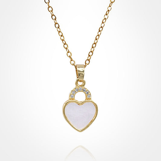 Madeline Love Gold, Mother of Pearl Stainless Steel CZ Stone Accent Mother of Pearl Heart Pendant Necklace - Jewelry
