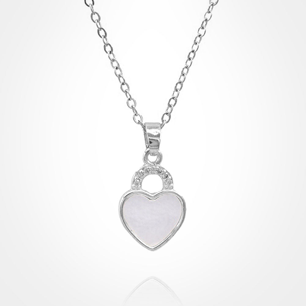 Madeline Love Mother of Pearl, Silver Stainless Steel CZ Stone Accent Mother of Pearl Heart Pendant Necklace - Jewelry