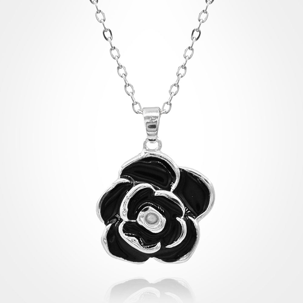 Madeline Love Black, Silver Stainless Steel Enamel Rose Pendant Necklace - Jewelry