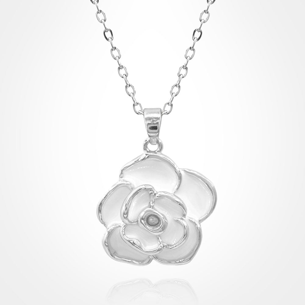 Madeline Love Silver, White Stainless Steel Enamel Rose Pendant Necklace - Jewelry