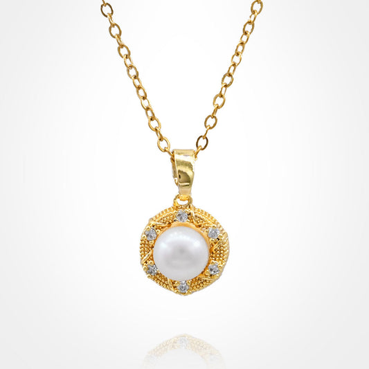 Madeline Love Gold Stainless Steel CZ Stone Rim Pearl Pendant Necklace - Jewelry