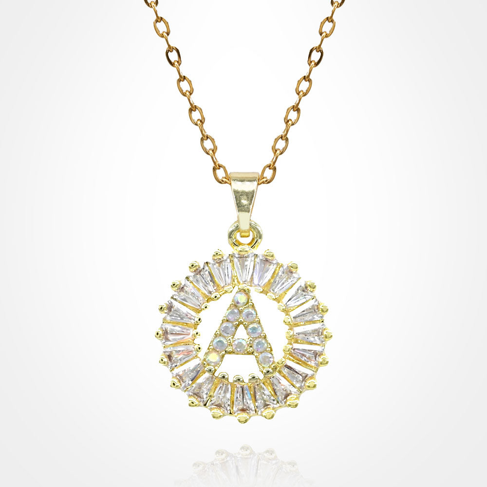Madeline Love Gold, ~A~ -A- Stainless Steel CZ Stone Embellished Round Initial Monogram Pendant Necklace - Jewelry
