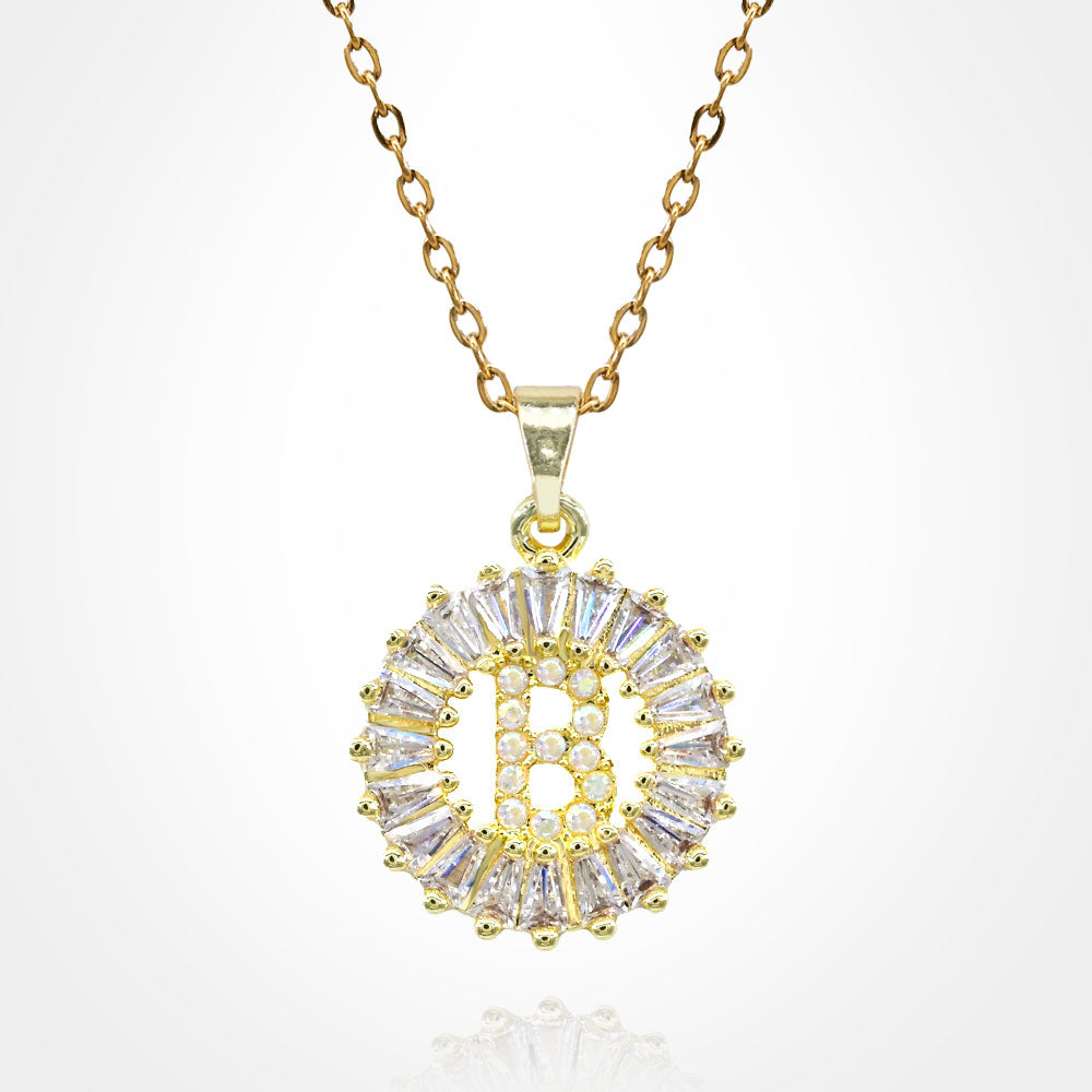Madeline Love Gold, ~B~ -B- Stainless Steel CZ Stone Embellished Round Initial Monogram Pendant Necklace - Jewelry