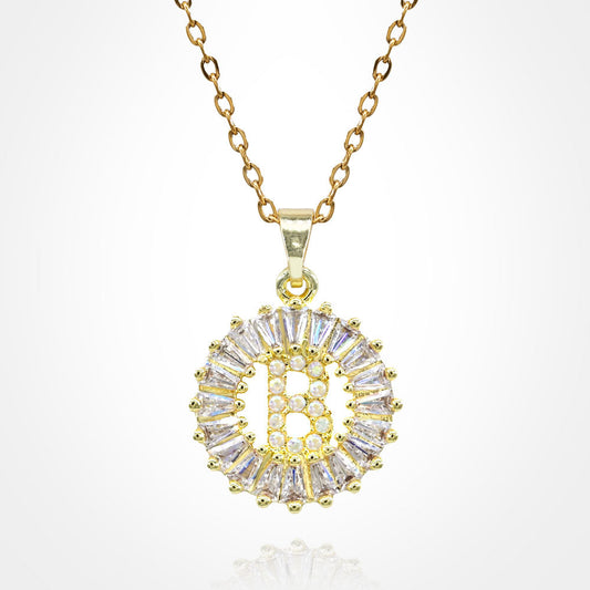 Madeline Love Gold, ~B~ -B- Stainless Steel CZ Stone Embellished Round Initial Monogram Pendant Necklace - Jewelry