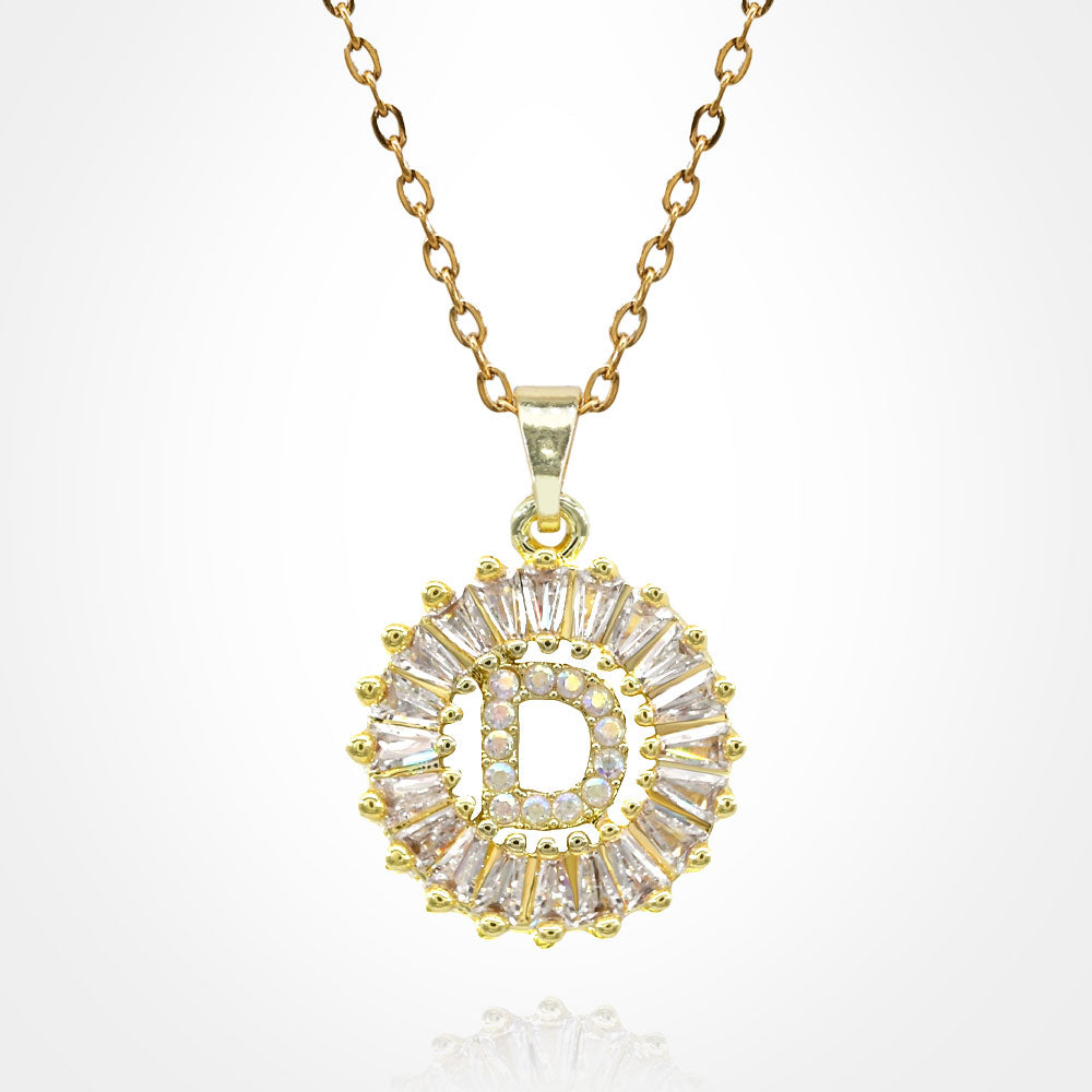 Madeline Love Gold, ~D~ -D- Stainless Steel CZ Stone Embellished Round Initial Monogram Pendant Necklace - Jewelry