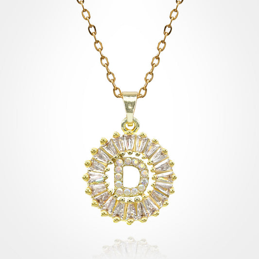 Madeline Love Gold, ~D~ -D- Stainless Steel CZ Stone Embellished Round Initial Monogram Pendant Necklace - Jewelry