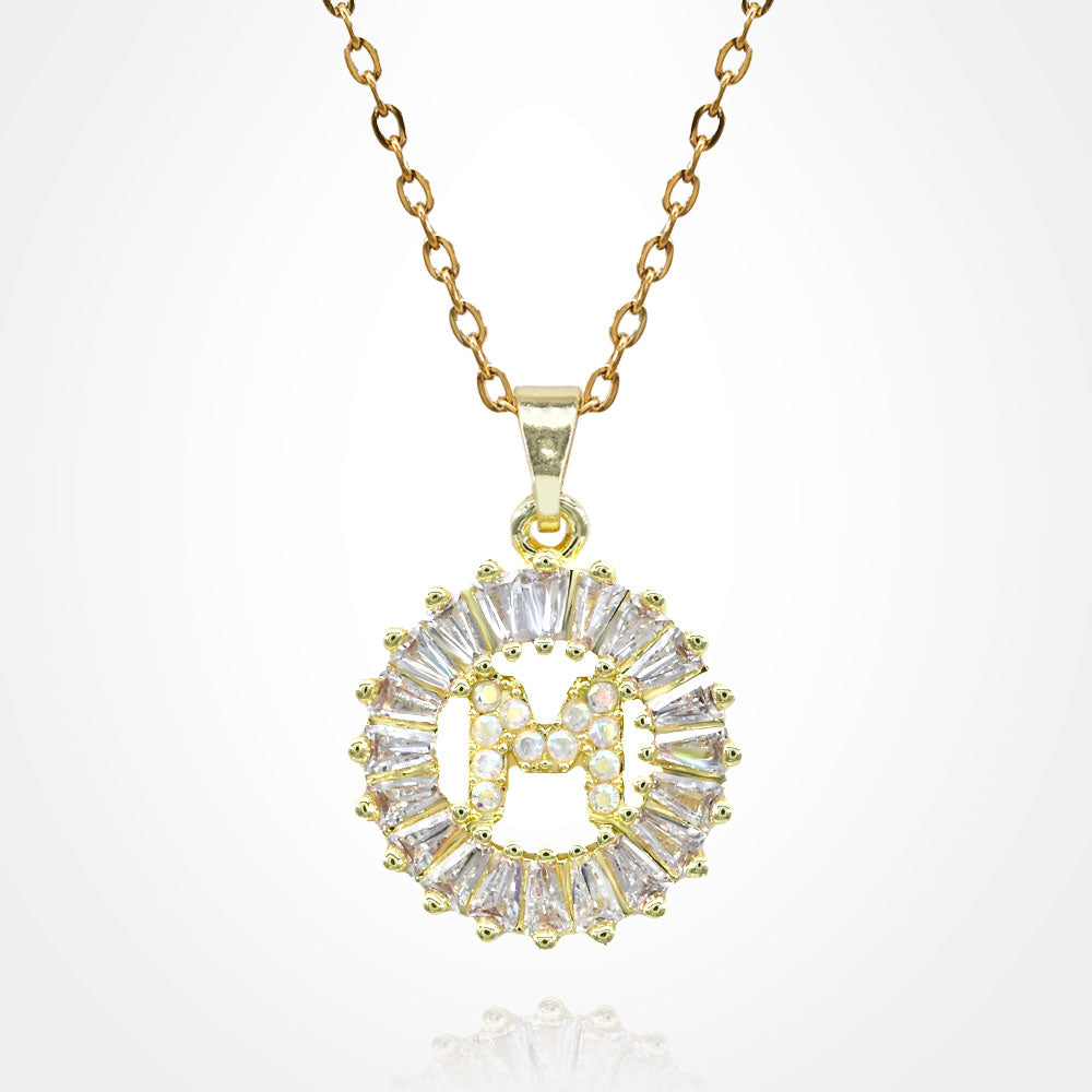 Madeline Love Gold, ~M~ -M- Stainless Steel CZ Stone Embellished Round Initial Monogram Pendant Necklace - Jewelry