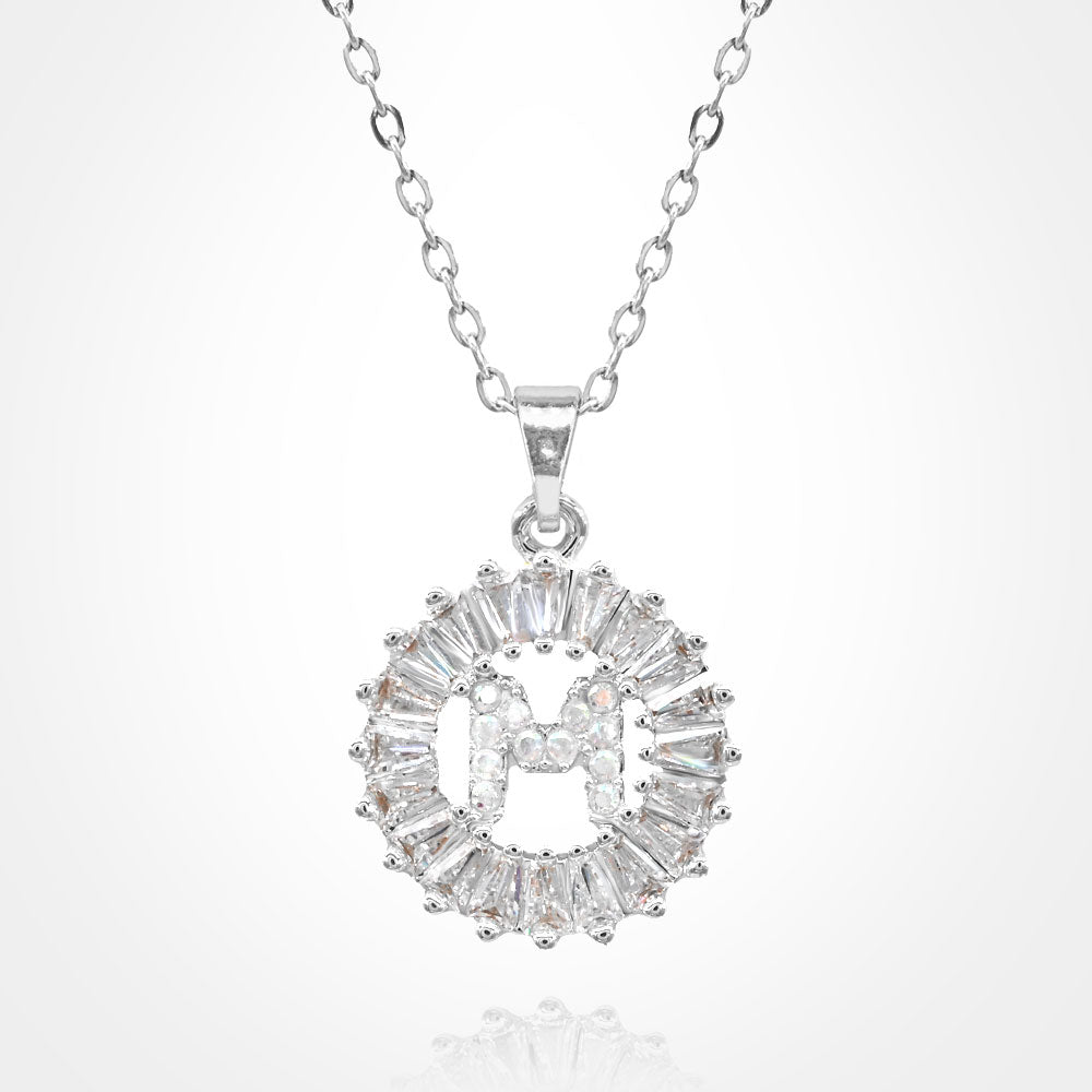 Madeline Love Silver, ~M~ -M- Stainless Steel CZ Stone Embellished Round Initial Monogram Pendant Necklace - Jewelry