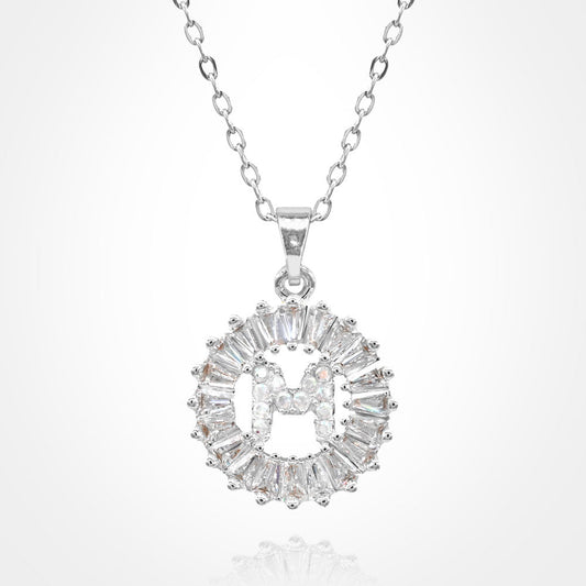Madeline Love Silver, ~M~ -M- Stainless Steel CZ Stone Embellished Round Initial Monogram Pendant Necklace - Jewelry