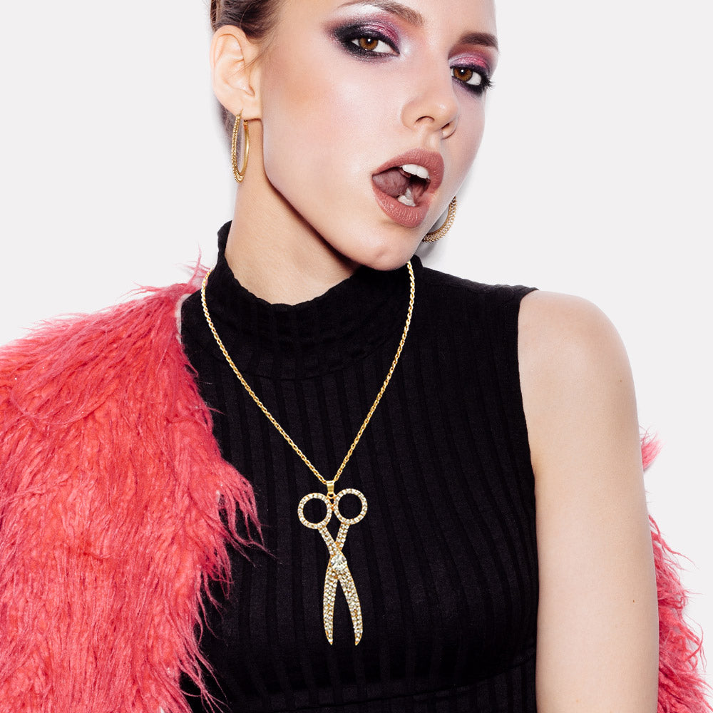 Madeline Love Gold Rhinestone Pave Scissors Pendant Necklace - Necklaces