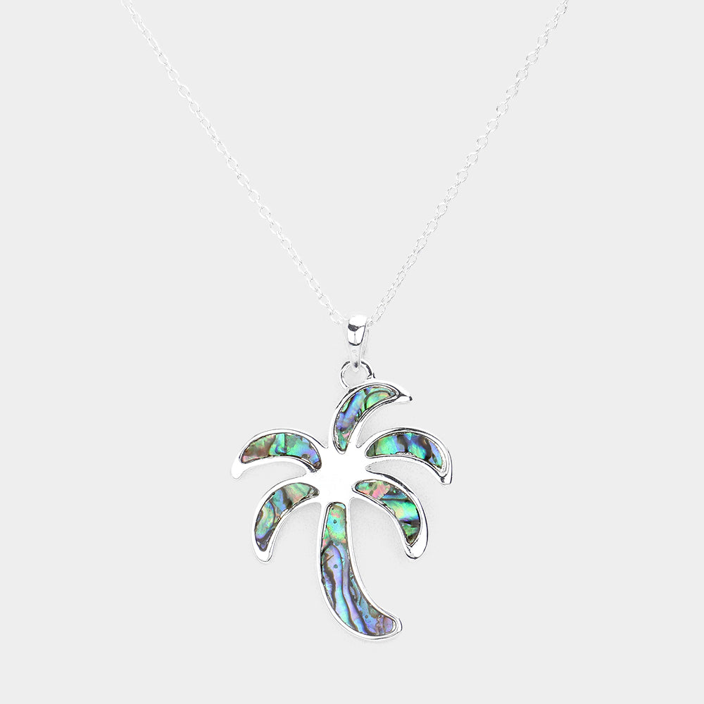 Madeline Love Abalone, Silver Abalone Palm Tree Pendant Necklace - Necklaces