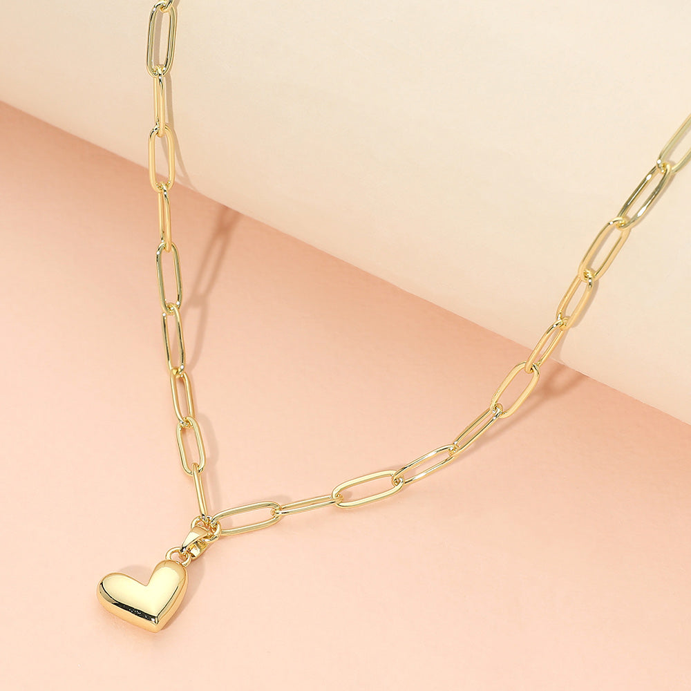 Madeline Love Gold Stainless Steel Heart Pendant Paperclip Chain Necklace - Jewelry
