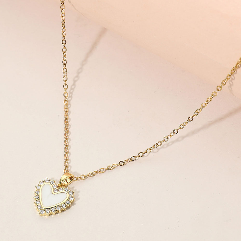 Madeline Love Gold, Mother of Pearl Stainless Steel CZ Trim Mother of Pearl Heart Pendant Necklace - Jewelry