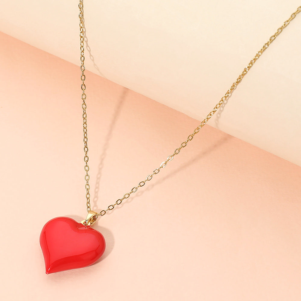 Madeline Love Gold Glossy Heart Pendant Stainless Steel Chain Necklace - Jewelry