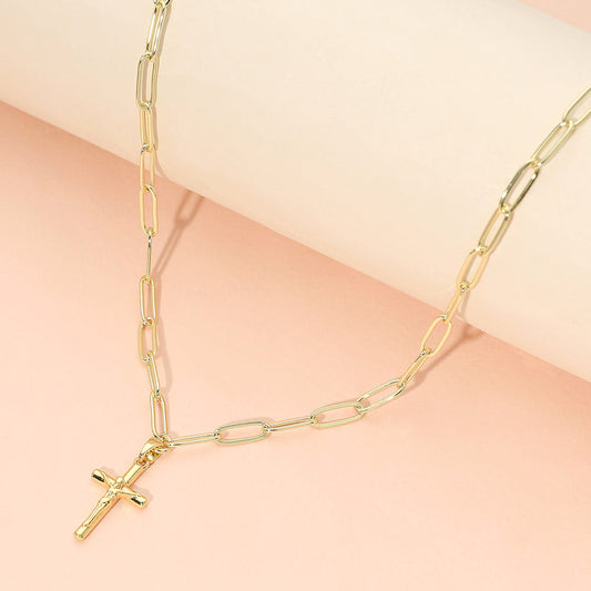 Madeline Love Gold Stainless Steel Cross Pendant Paperclip Chain Necklace - Jewelry