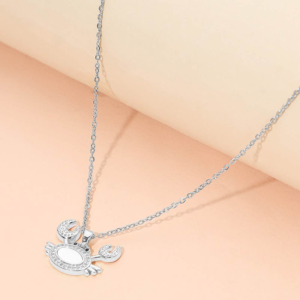 Madeline Love Mother of Pearl, Silver Stainless Steel Mother of Pearl CZ Stone Paved Crab Charm Pendant Necklace - Jewelry