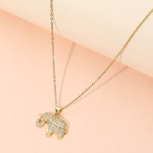 Madeline Love Gold Stainless Steel CZ Stone Paved Elephant Charm Pendant Necklace - Jewelry