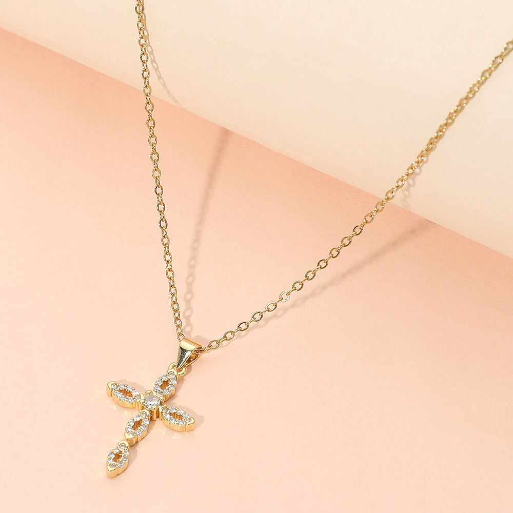 Madeline Love Gold Stainless Steel CZ Cross Pendant Necklace