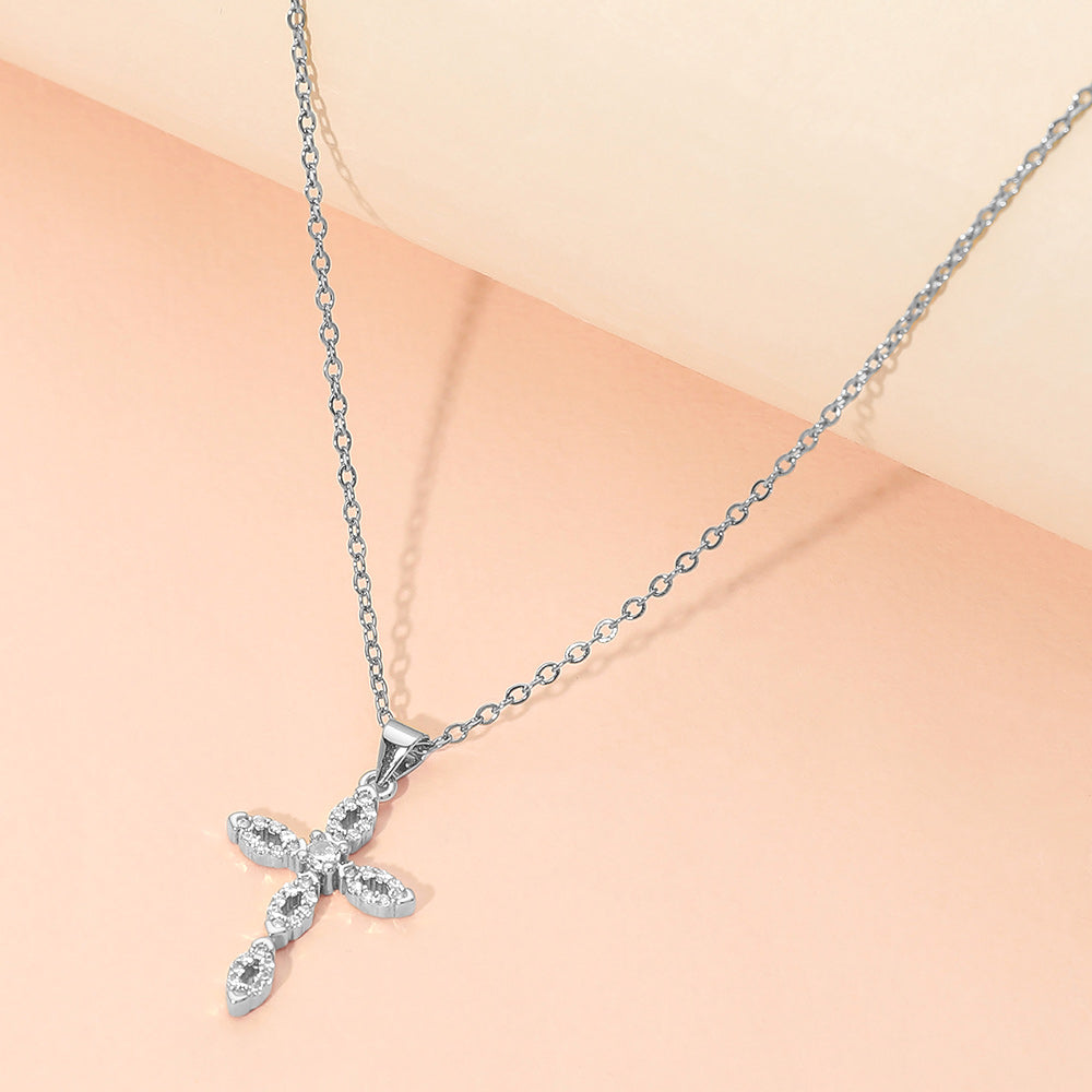 Madeline Love Silver Stainless Steel CZ Cross Pendant Necklace