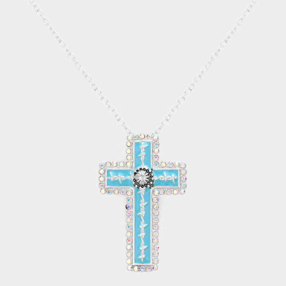 Madeline Love Turquoise Enamel Cross Pendant Necklace - Jewelry