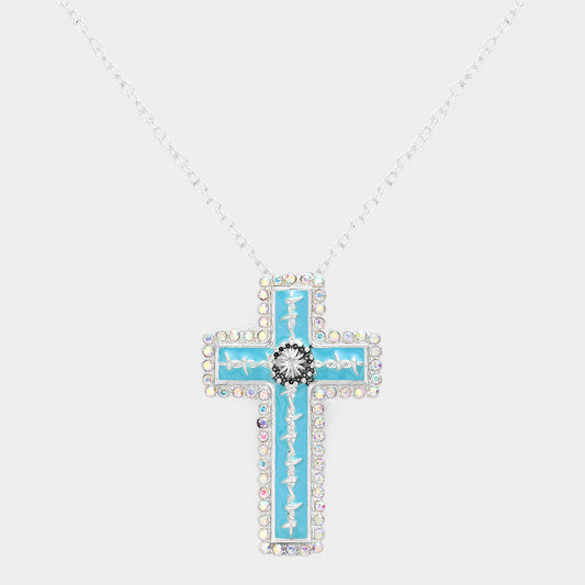 Madeline Love Turquoise Enamel Cross Pendant Necklace - Jewelry