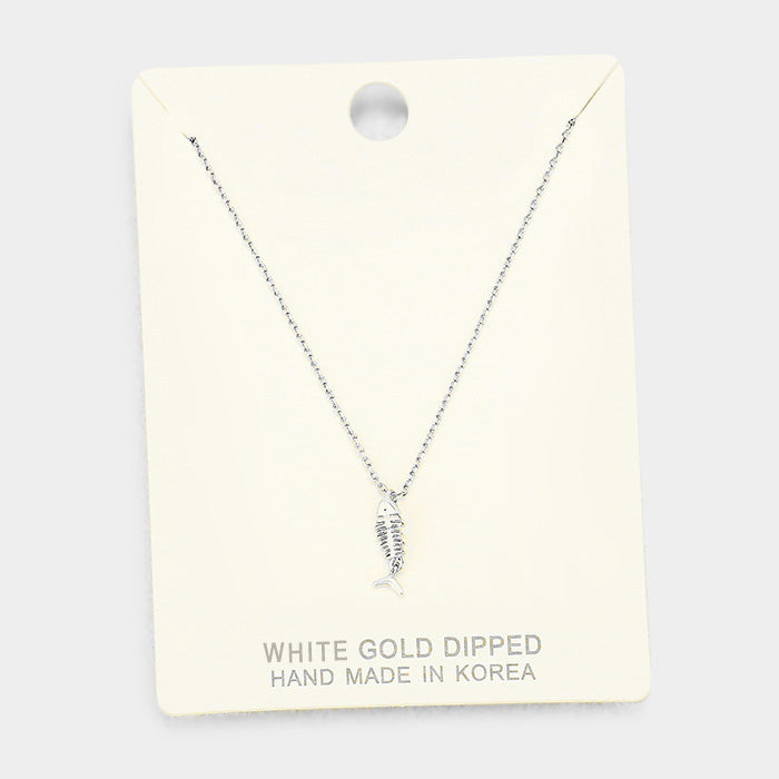 Madeline Love Rhodium White Gold Dipped Metal Fishbone Pendant Necklace - Necklaces
