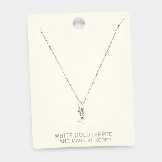 Madeline Love Rhodium White Gold Dipped Metal Fishbone Pendant Necklace - Necklaces
