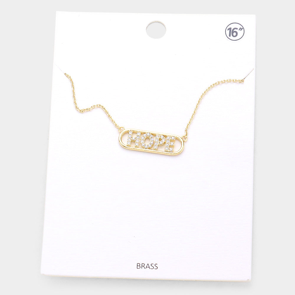 Madeline Love Gold HOPE Brass Rhinestone Embellished Message Pendant Necklace - Necklaces