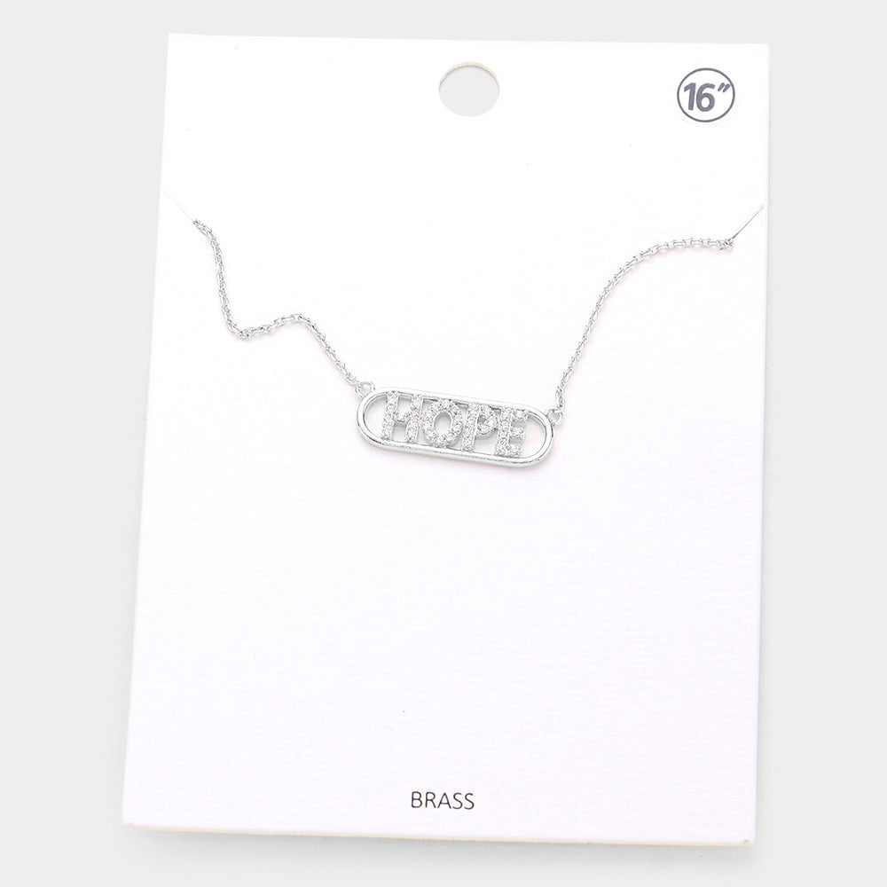 Madeline Love Rhodium HOPE Brass Rhinestone Embellished Message Pendant Necklace - Necklaces
