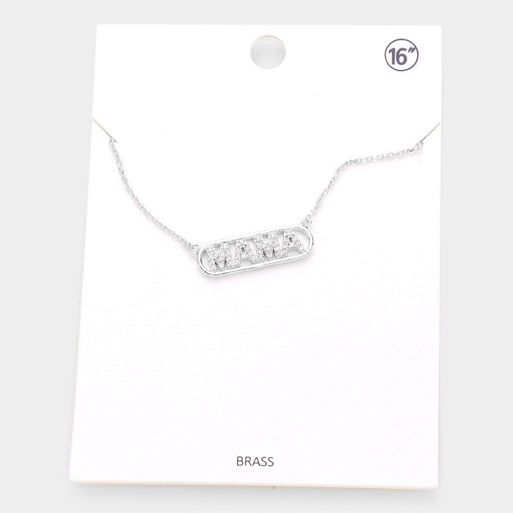 Madeline Love Rhodium MAMA Brass Metal Rhinestone Embellished Message Pendant Necklace - Necklaces