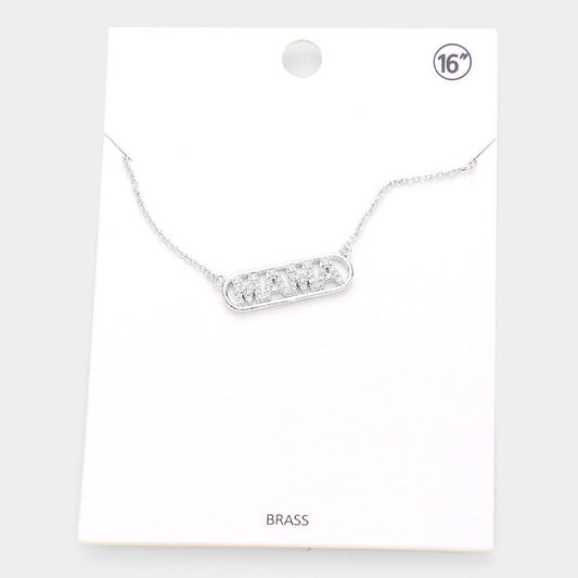 Madeline Love Rhodium MAMA Brass Metal Rhinestone Embellished Message Pendant Necklace - Necklaces