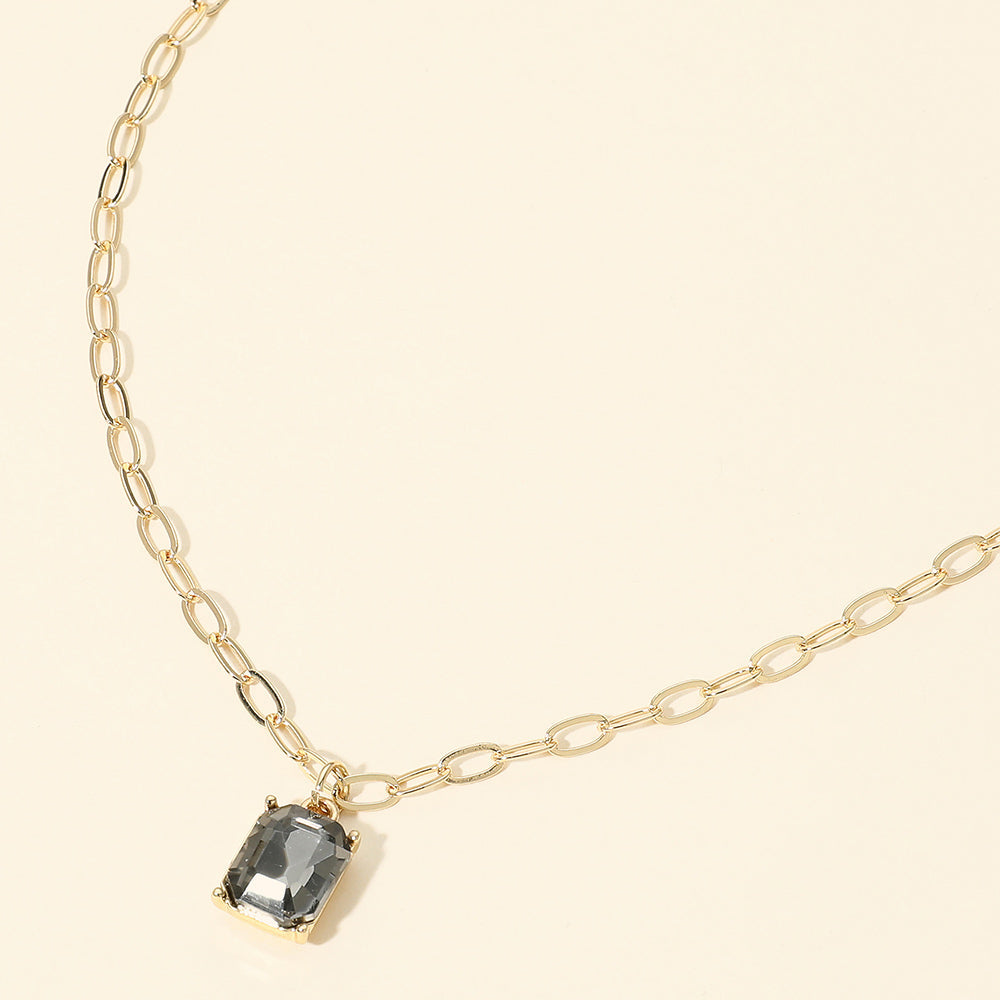 Madeline Love Black Diamond, Gold Faceted Rectangular Gem Pendant Paperclip Chain Necklace