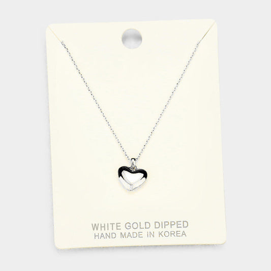 Madeline Love Rhodium White Gold Dipped Metal Heart Pendant Necklace - Necklaces