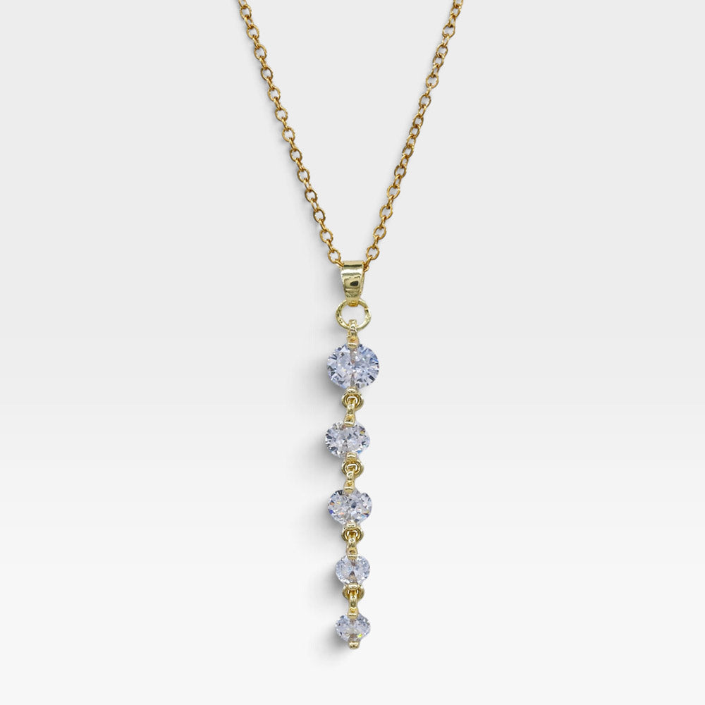 Madeline Love Gold Stainless Steel Graduated Five CZ Stone Drop Pendant Necklace