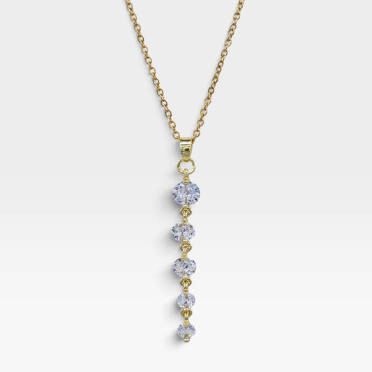 Madeline Love Gold Stainless Steel Graduated Five CZ Stone Drop Pendant Necklace