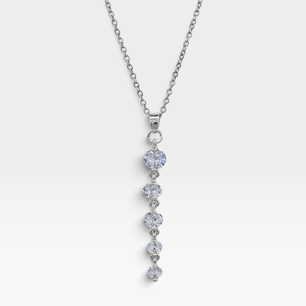 Madeline Love Silver Stainless Steel Graduated Five CZ Stone Drop Pendant Necklace