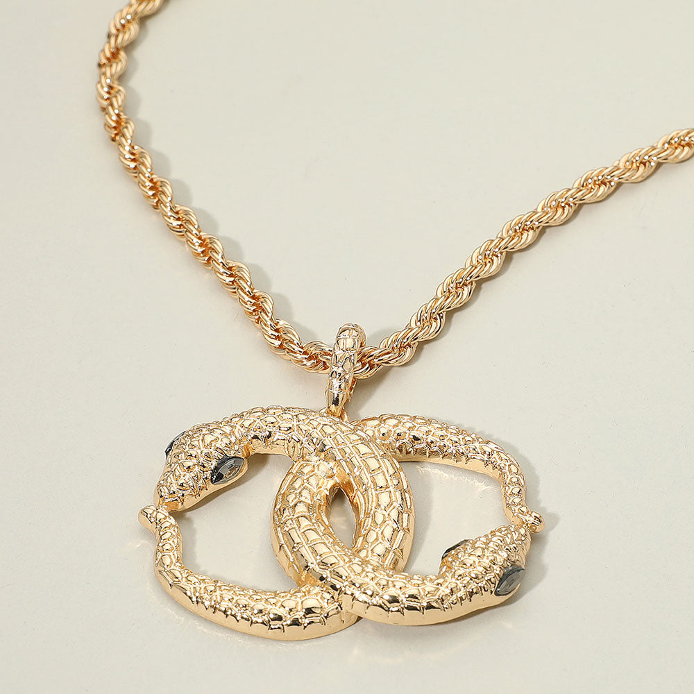 Madeline Love Gold Bold Textured Metal Interlocking Snake Pendant Chunky Twisted Chain Necklace - Jewelry