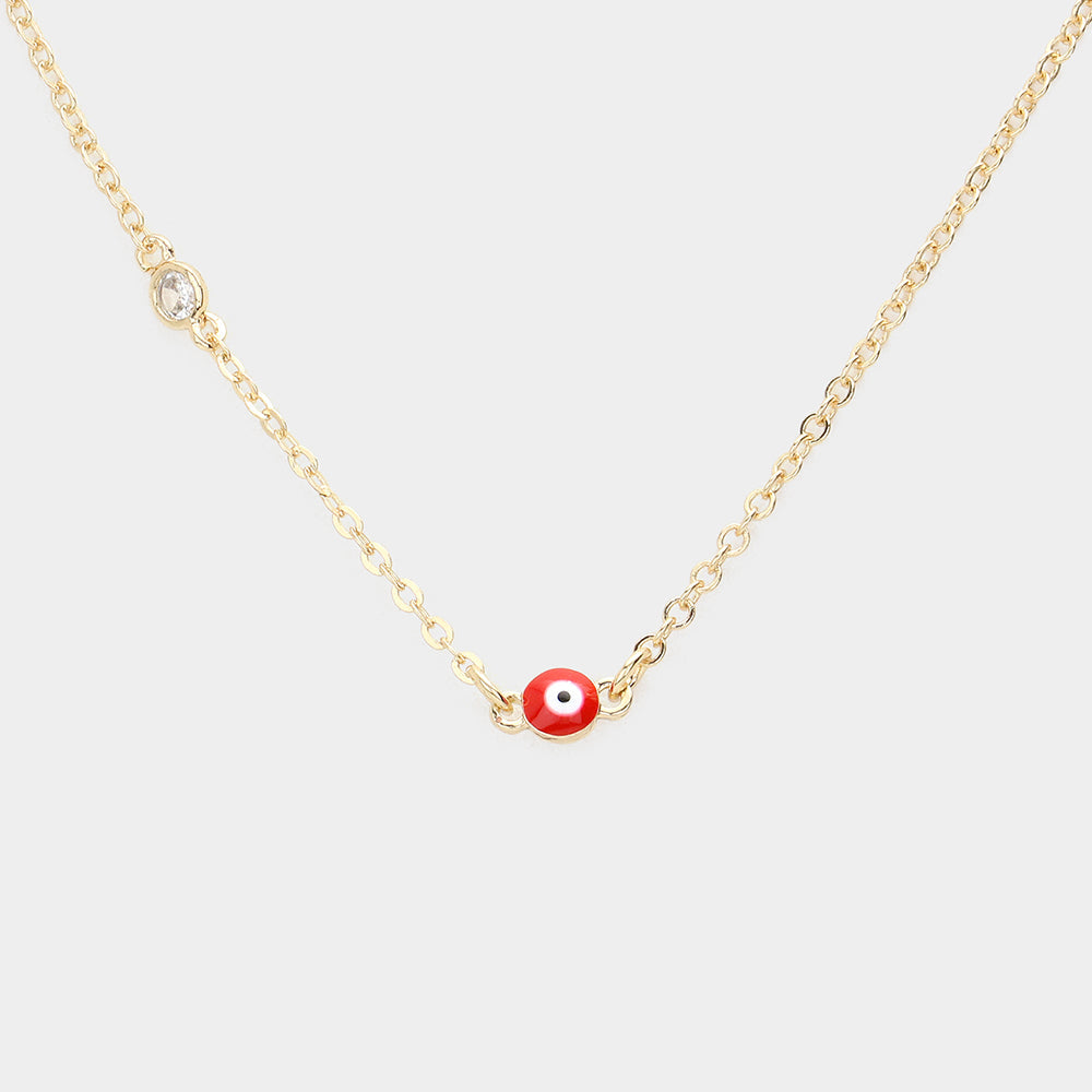 Madeline Love Red Round Stone Pointed Evil Eye Pendant Necklace - Necklaces