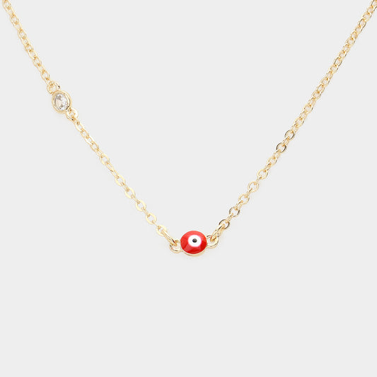 Madeline Love Red Round Stone Pointed Evil Eye Pendant Necklace - Necklaces