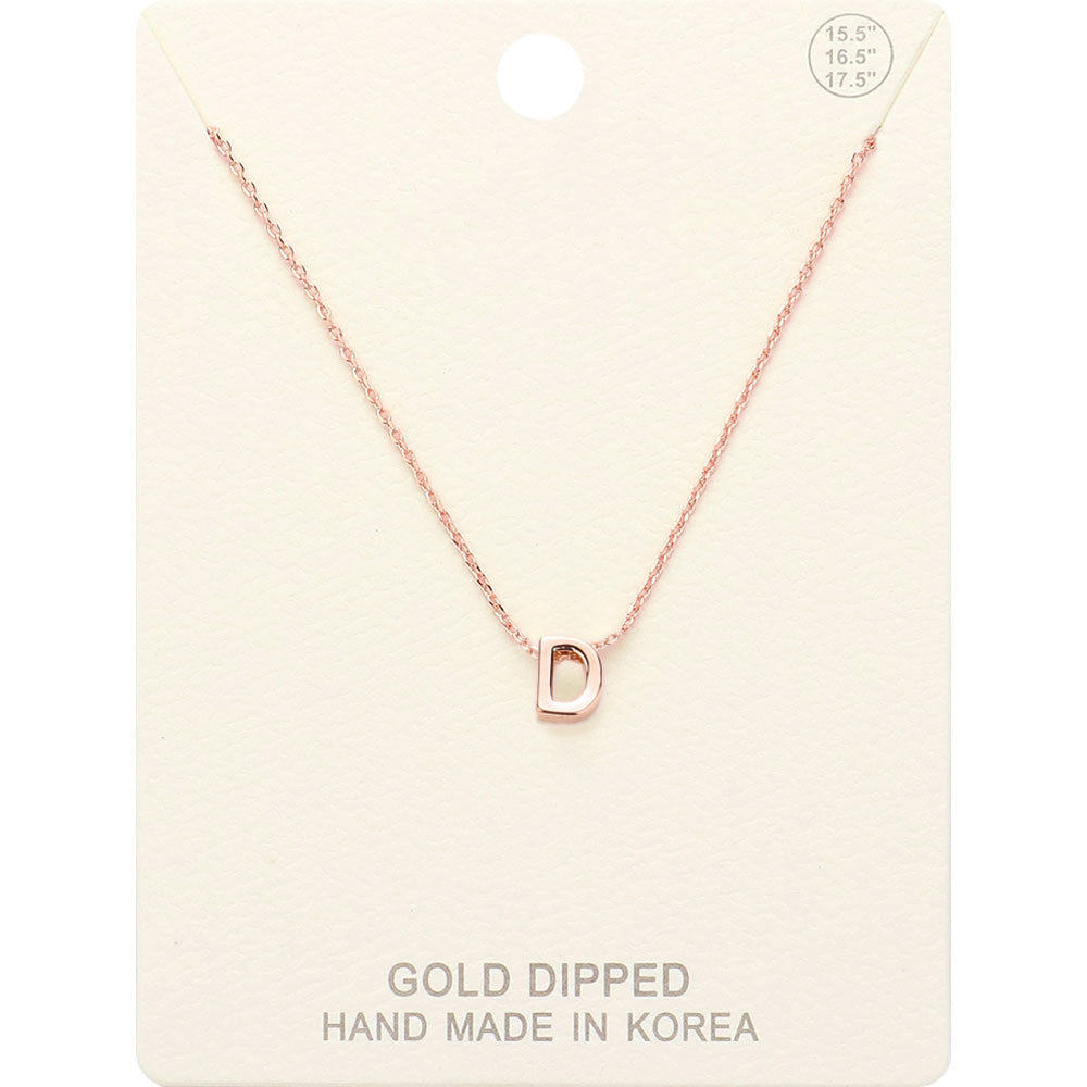 Madeline Love Rose Gold -D- Gold Dipped Initial Monogram Metal Pendant Necklace - Necklaces