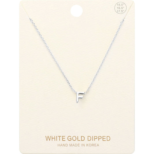 Madeline Love Rhodium -F- White Gold Dipped Initial Monogram Metal Pendant Necklace - Necklaces