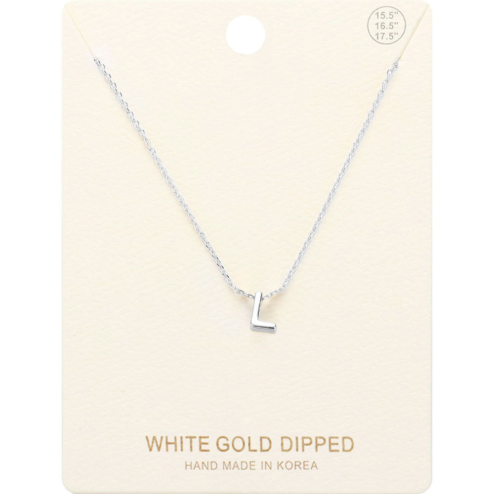 Madeline Love Rhodium -L- White Gold Dipped Initial Monogram Metal Pendant Necklace - Necklaces