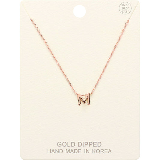 Madeline Love Rose Gold -M- Gold Dipped Initial Monogram Metal Pendant Necklace - Necklaces