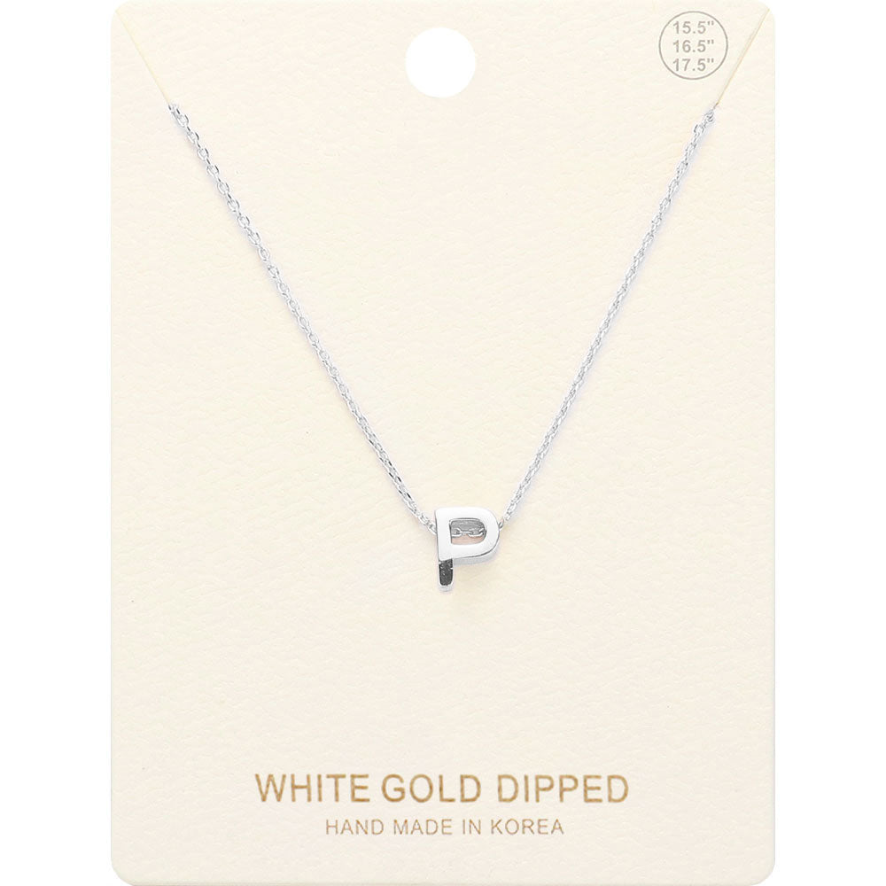 Madeline Love Rhodium -P- White Gold Dipped Initial Monogram Metal Pendant Necklace - Necklaces