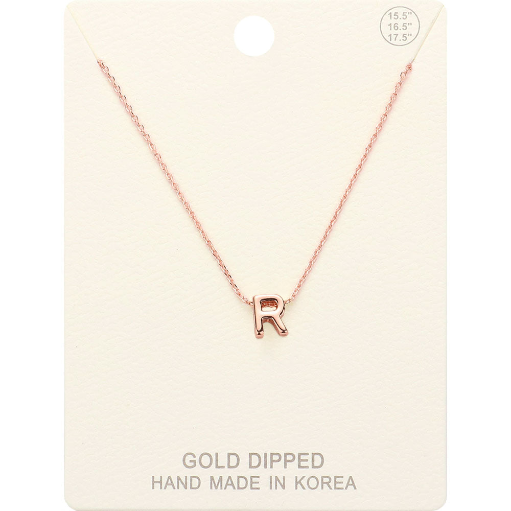 Madeline Love Rose Gold -R- Gold Dipped Initial Monogram Metal Pendant Necklace - Necklaces