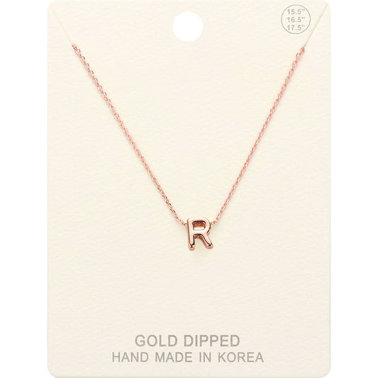 Madeline Love Rose Gold -R- Gold Dipped Initial Monogram Metal Pendant Necklace - Necklaces