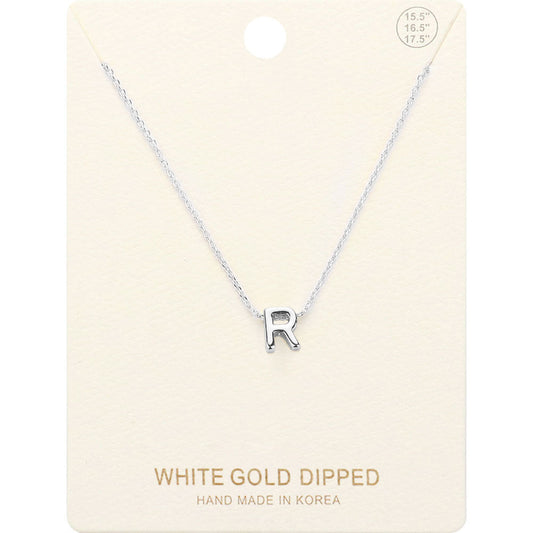 Madeline Love Rhodium -R- White Gold Dipped Initial Monogram Metal Pendant Necklace - Necklaces