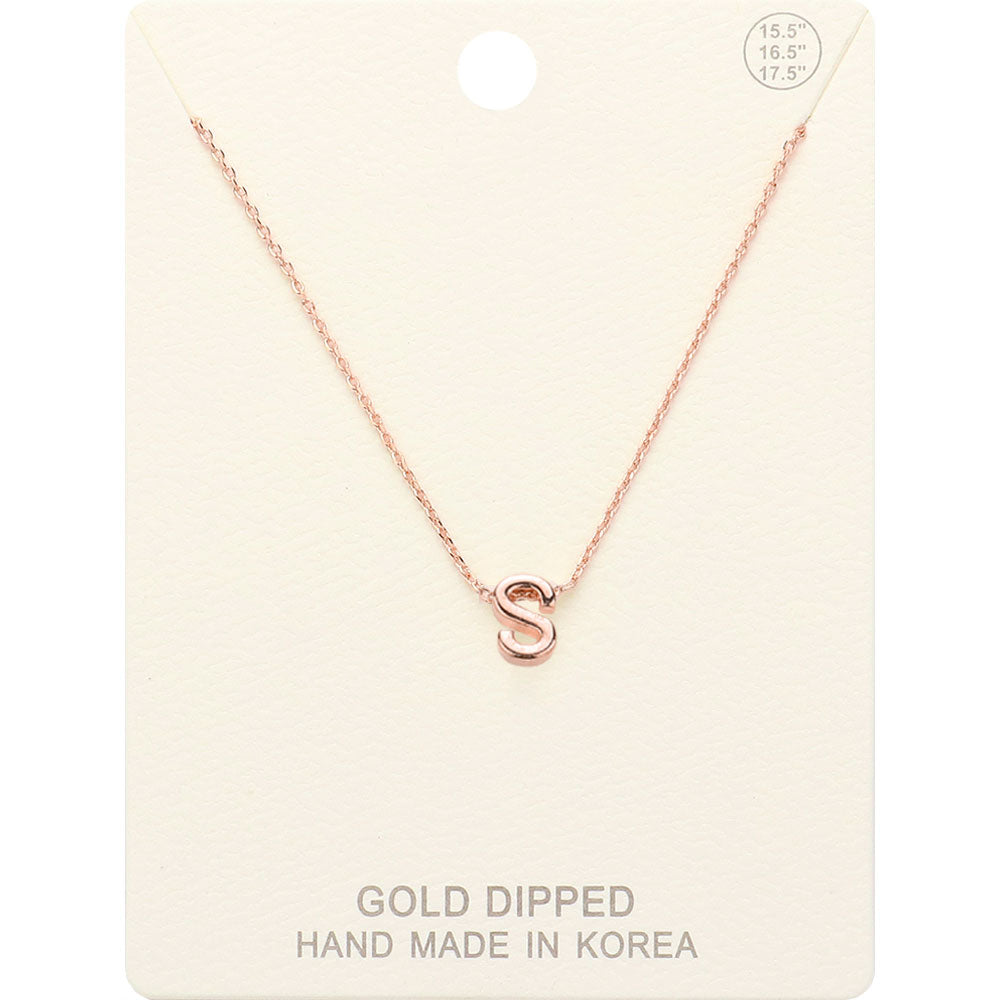 Madeline Love Rose Gold -S- Gold Dipped Initial Monogram Metal Pendant Necklace - Necklaces